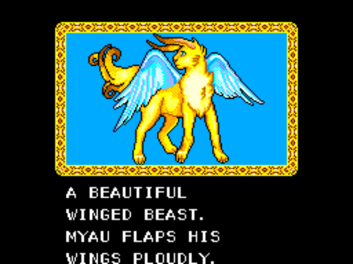 A beautiful winged beast. Myau flaps his wings ploudly.